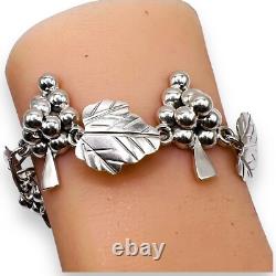 Vintage Taxco Mexico Sterling Silver Grape Leaf Vine Link Bracelet 7.5- 0956