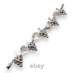 Vintage Taxco Mexico Sterling Silver Grape Leaf Vine Link Bracelet 7.5- 0956