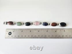 Vintage Taxco Mexico Sterling Silver Multi-gem Bracelet