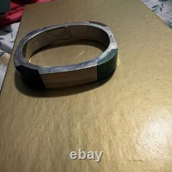 Vintage Taxco Sterling Silver 950 Hinged Bracelet Malachite Thick Heavy TD-27