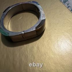 Vintage Taxco Sterling Silver 950 Hinged Bracelet Malachite Thick Heavy TD-27