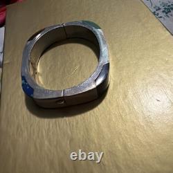 Vintage Taxco Sterling Silver 950 Hinged Bracelet Malachite Thick Heavy TD-27