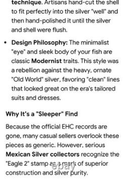 Vintage Taxco Sterling Silver Abalone Fish Brooch EHC Eagle 2 Hallmark 4.87 G