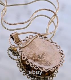 Vintage Taxco Sterling Silver Pressed Flower Pendant Necklace Resin Italy Chain