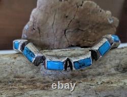 Vintage Taxco Turquoise Sterling Silver Hinged Bracelet/7 Long