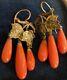 Vintage Teardrop Orange Coral Dangle Earring 925 Sterling Silver Coral Earring