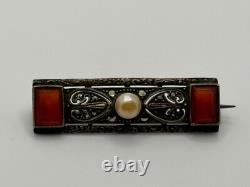 Vintage Theodor Fahrner Art Deco 935 Sterling Silver Carnelian Marcasite Brooch