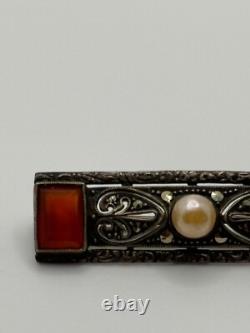 Vintage Theodor Fahrner Art Deco 935 Sterling Silver Carnelian Marcasite Brooch