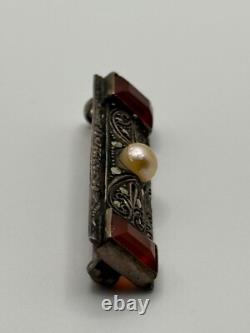 Vintage Theodor Fahrner Art Deco 935 Sterling Silver Carnelian Marcasite Brooch