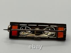 Vintage Theodor Fahrner Art Deco 935 Sterling Silver Carnelian Marcasite Brooch