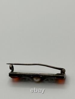 Vintage Theodor Fahrner Art Deco 935 Sterling Silver Carnelian Marcasite Brooch
