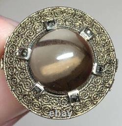 Vintage Theodor Fahrner Germany Gilt Sterling Silver Smoky Quartz Marcasite Ring