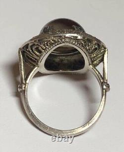 Vintage Theodor Fahrner Germany Gilt Sterling Silver Smoky Quartz Marcasite Ring