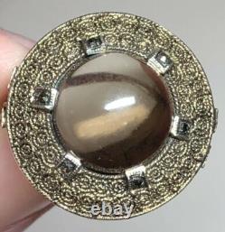 Vintage Theodor Fahrner Ring Germany Gilt Sterling Silver Smoky Quartz Marcasite