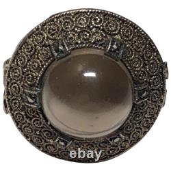 Vintage Theodor Fahrner Ring Germany Gilt Sterling Silver Smoky Quartz Marcasite