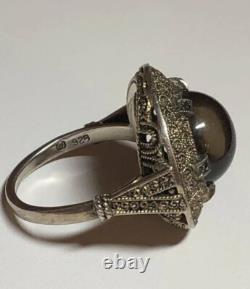 Vintage Theodor Fahrner Ring Germany Gilt Sterling Silver Smoky Quartz Marcasite