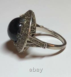 Vintage Theodor Fahrner Ring Germany Gilt Sterling Silver Smoky Quartz Marcasite