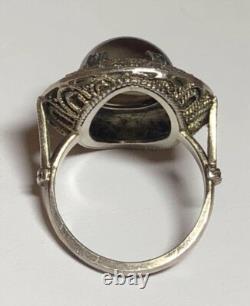 Vintage Theodor Fahrner Ring Germany Gilt Sterling Silver Smoky Quartz Marcasite