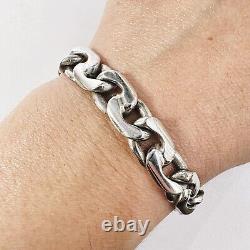 Vintage Thick Sterling Silver Curb Chain Bracelet Mens Jewellery 925 23cm 50g T4