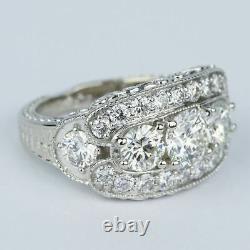 Vintage Trilogy Engagement Milgrain Ring 14k White Gold Over 2.25 Ct Diamond