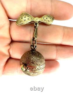 Vintage Turler Watch Globe Ball Pendant Brooch Sterling Silver Incabloc Swiss