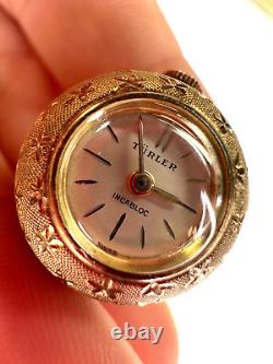 Vintage Turler Watch Globe Ball Pendant Brooch Sterling Silver Incabloc Swiss