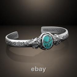 Vintage Turquoise Mens Bracelet 925 Sterling Silver Bracelet Birthday Gift Him
