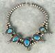 Vintage Turquoise Squash Blossom Necklace 16 Sterling Bench Made Beads Navajo