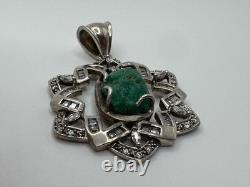 Vintage Unisex Big Sterling Silver 925 Turquoise Pendant