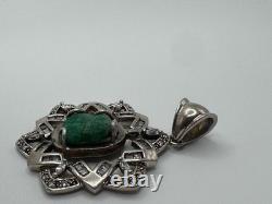 Vintage Unisex Big Sterling Silver 925 Turquoise Pendant