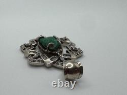 Vintage Unisex Big Sterling Silver 925 Turquoise Pendant