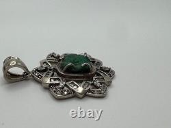 Vintage Unisex Big Sterling Silver 925 Turquoise Pendant