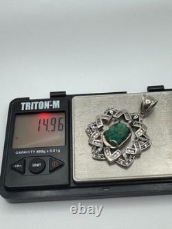 Vintage Unisex Big Sterling Silver 925 Turquoise Pendant