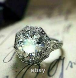 Vintage Victorian Engagement Filigree Ring 14K White Gold Over 2 Ct Diamond Ring
