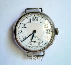 Vintage WWI Sterling Silver Trench Watch Swiss Made 16 Jewels Wire Lugs WORKS