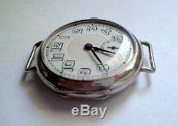Vintage WWI Sterling Silver Trench Watch Swiss Made 16 Jewels Wire Lugs WORKS