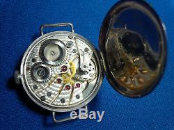 Vintage WWI Sterling Silver Trench Watch Swiss Made 16 Jewels Wire Lugs WORKS