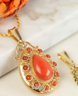 Vintage Women's Pendant Simulated Red Coral 2.4Ct Pear Sterling Silver925