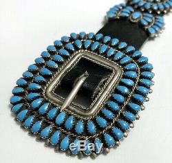 Vintage ZUNI Sterling Silver Sleeping Beauty Turquoise Cluster Concho Belt MINT