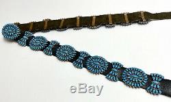 Vintage ZUNI Sterling Silver Sleeping Beauty Turquoise Cluster Concho Belt MINT