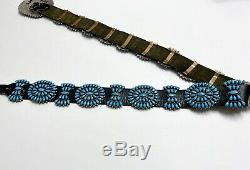 Vintage ZUNI Sterling Silver Sleeping Beauty Turquoise Cluster Concho Belt MINT