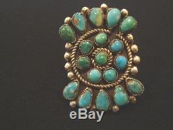 Vintage Zuni Large Cluster Ring Eighteen Turquoise Stones Sterling Sz 6.75