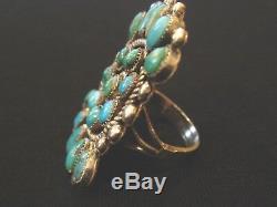 Vintage Zuni Large Cluster Ring Eighteen Turquoise Stones Sterling Sz 6.75