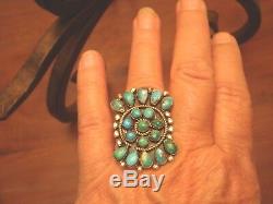 Vintage Zuni Large Cluster Ring Eighteen Turquoise Stones Sterling Sz 6.75