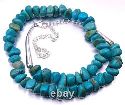 Vintage Zuni Native American Turquoise Sterling silver Beaded Necklace 22
