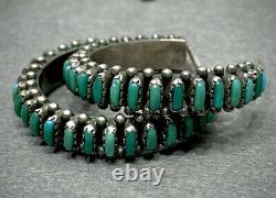 Vintage Zuni Sterling Silver Needle Point Turquoise Hoop Earrings MINT