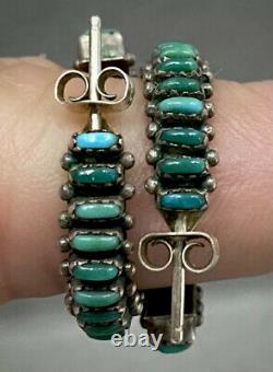 Vintage Zuni Sterling Silver Needle Point Turquoise Hoop Earrings MINT