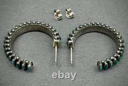 Vintage Zuni Sterling Silver Needle Point Turquoise Hoop Earrings MINT