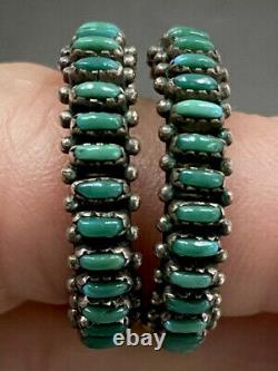 Vintage Zuni Sterling Silver Needle Point Turquoise Hoop Earrings MINT