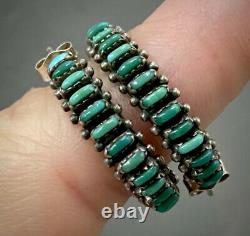 Vintage Zuni Sterling Silver Needle Point Turquoise Hoop Earrings MINT